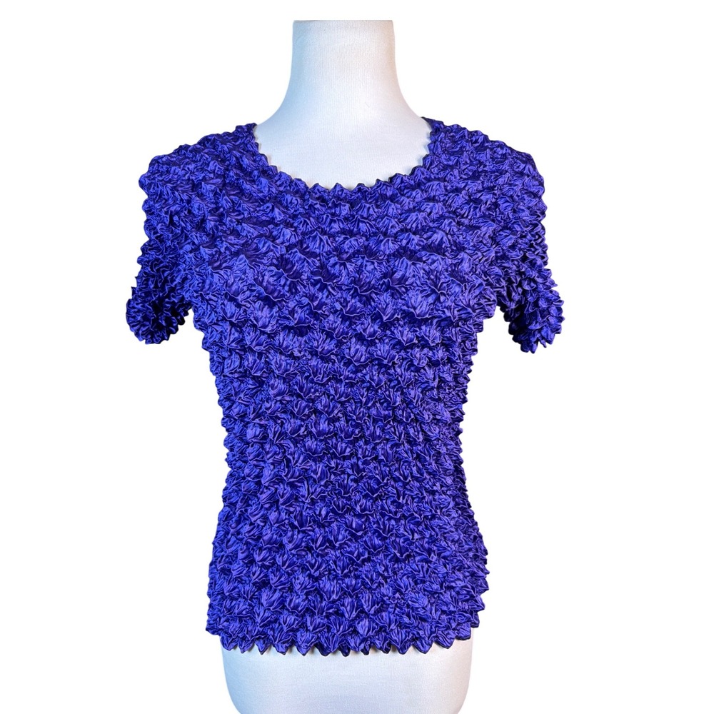 Purple Popcorn Bubble Shirt Short Sleeve Stretch Crinkle Top Y2K Retro One Size